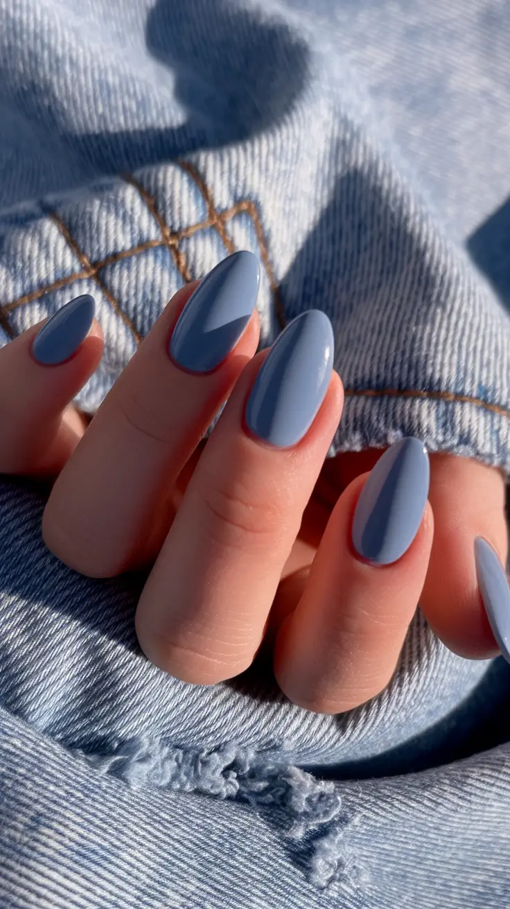 September nails design - fall trends for 2025 Pale Denim Blue for Crisp Fall Days