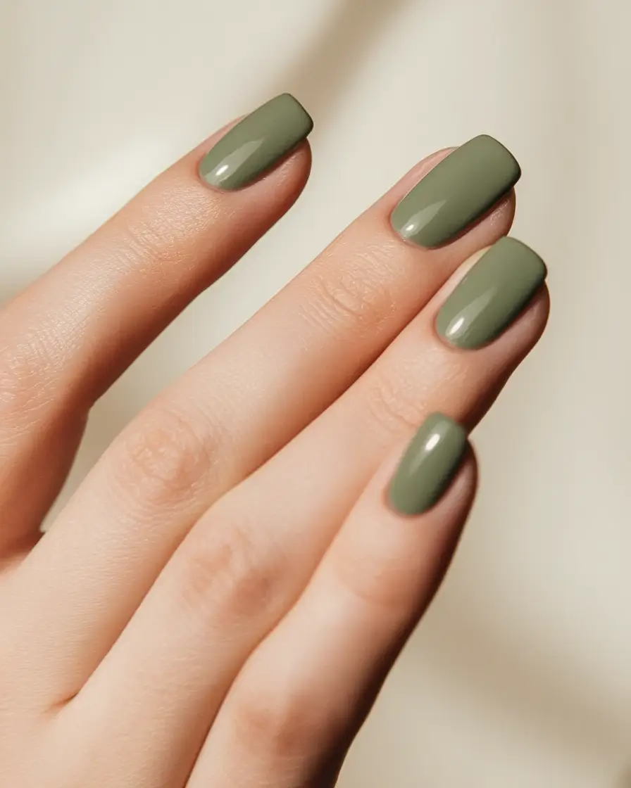 September nails design - fall trends for 2025 Muted Olive for Fall Minimalists