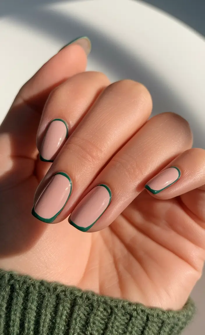 September nails design - fall trends for 2025 Subtle French With an Emerald Outline