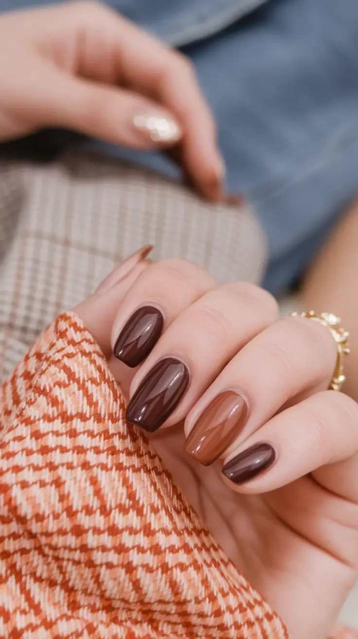 September nails design - fall trends for 2025 Latte Layers in Glossy Browns