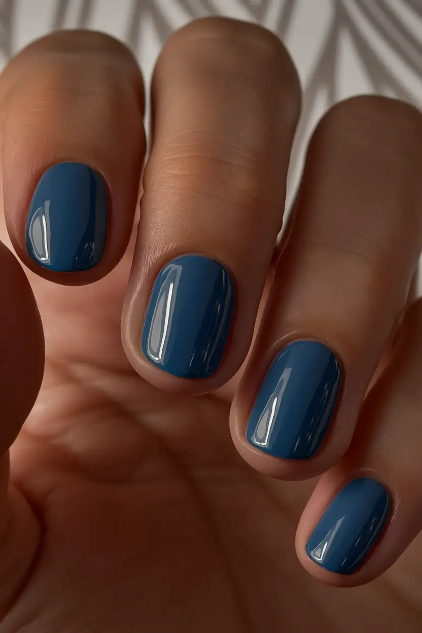 September nails design - fall trends for 2025 Smooth Blue on Short Rounds