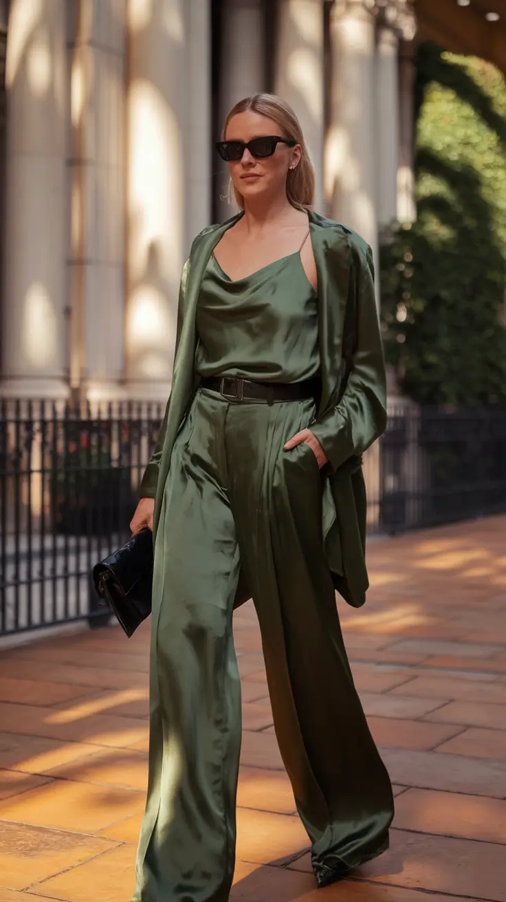 september outfits ideas 2025 Olive Silk for Modern Sophistication