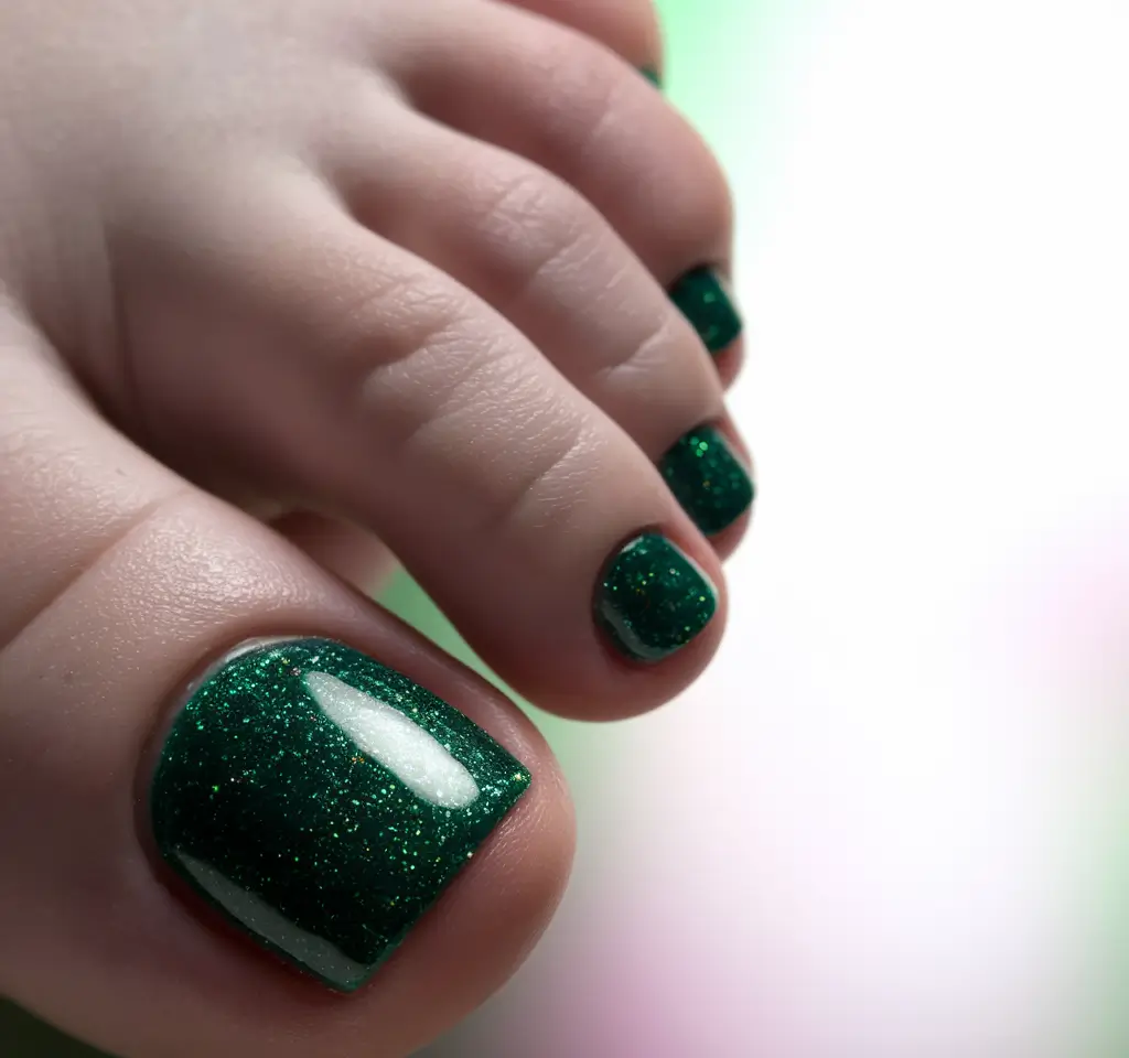 september toe nails color fall Emerald Glitter Luxe for Transitional Glam