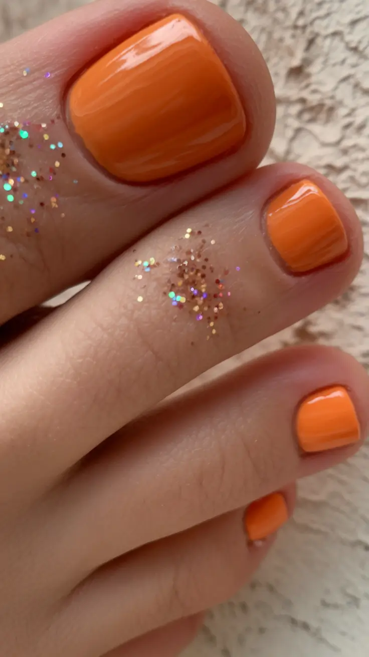 toe nails ideas for september Pumpkin Pop With Glitter Scatters