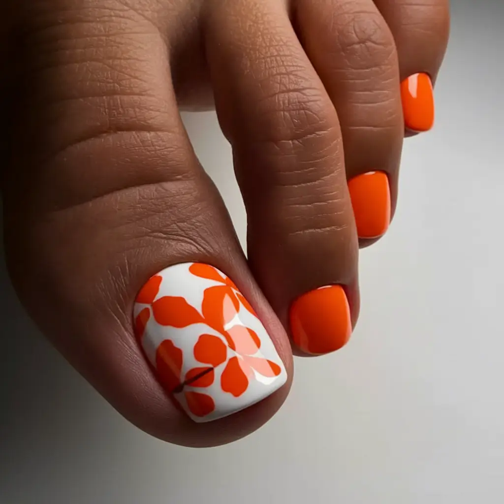 september toe nails art Bold Floral Art in Pumpkin Orange