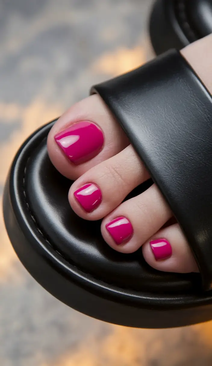 september toe nails color fall Classic Magenta Polish with a Fall Edge