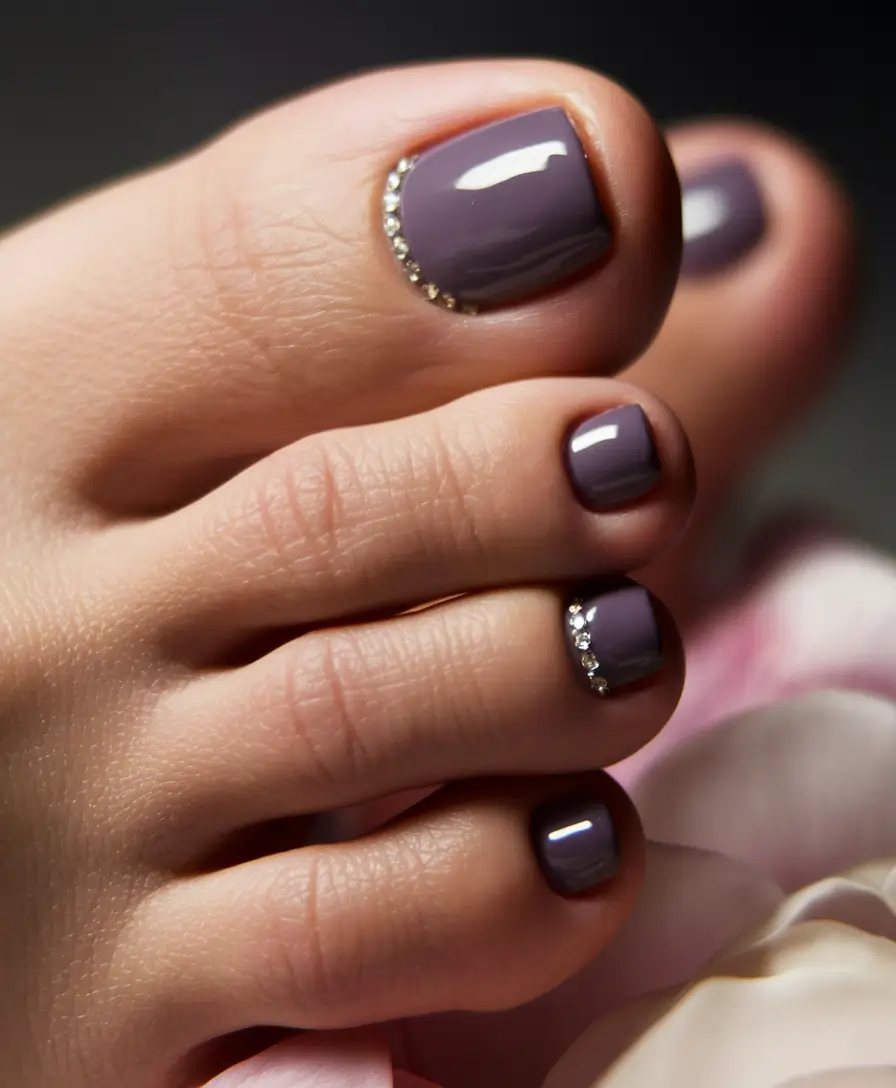 september toe nails designs Muted Mauve With a Hint of Bling