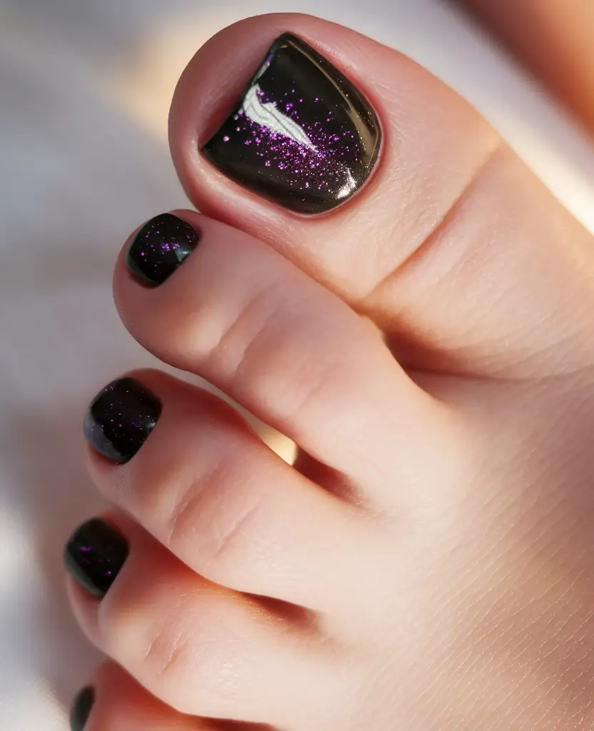 september toe nails art Black Currant With a Hint of Cosmic Sparkle