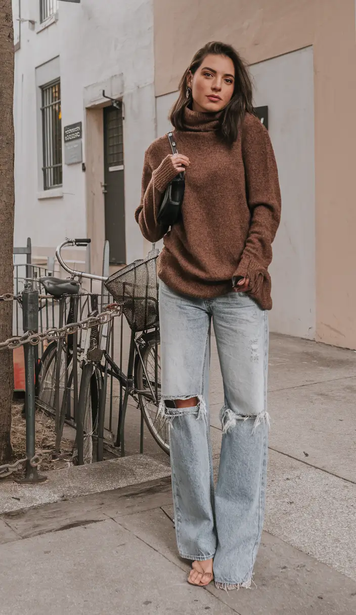 simple casual fall outfits ideas 2025 Warm Cocoa & City Denim