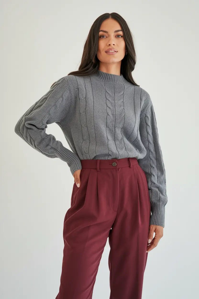 simple casual fall outfits ideas 2025 Burgundy Trousers Meet Cozy Cables