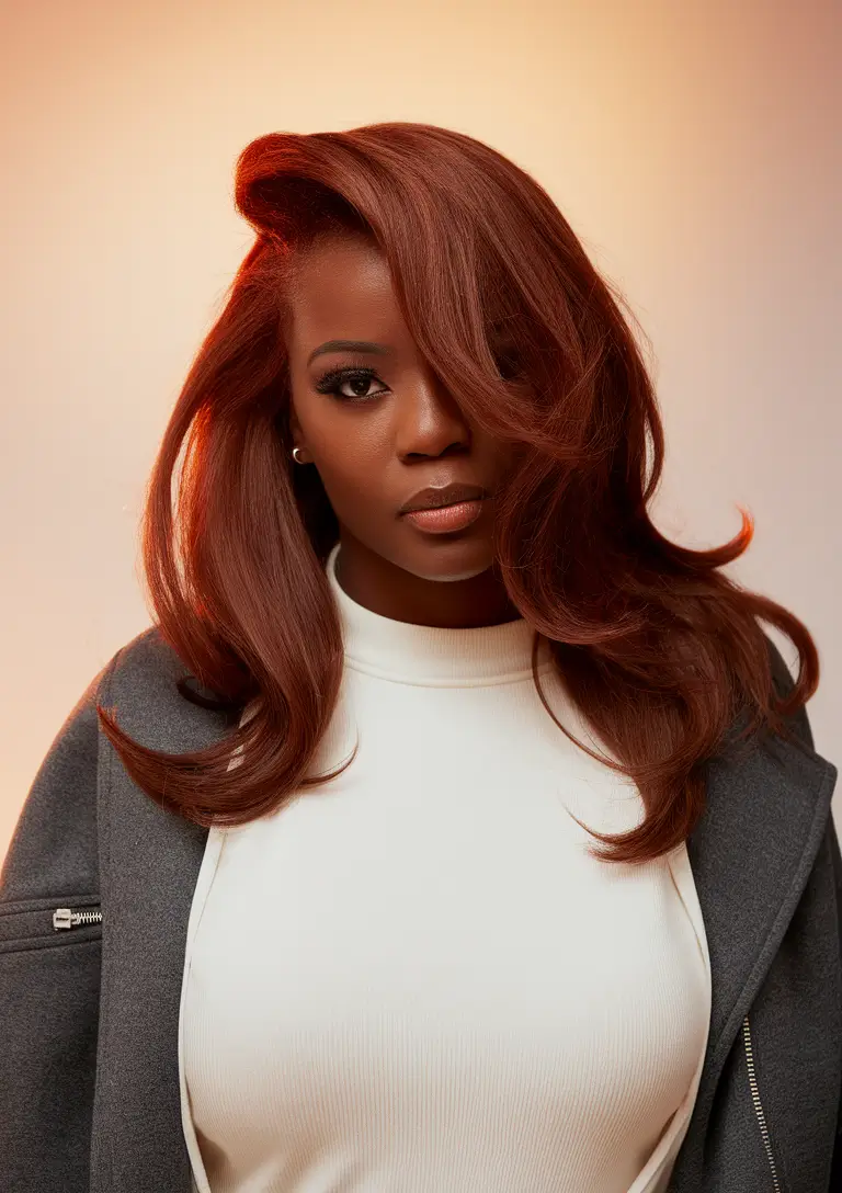 fall inspired hair color for black women Cinnamon Spice Luxe Layers