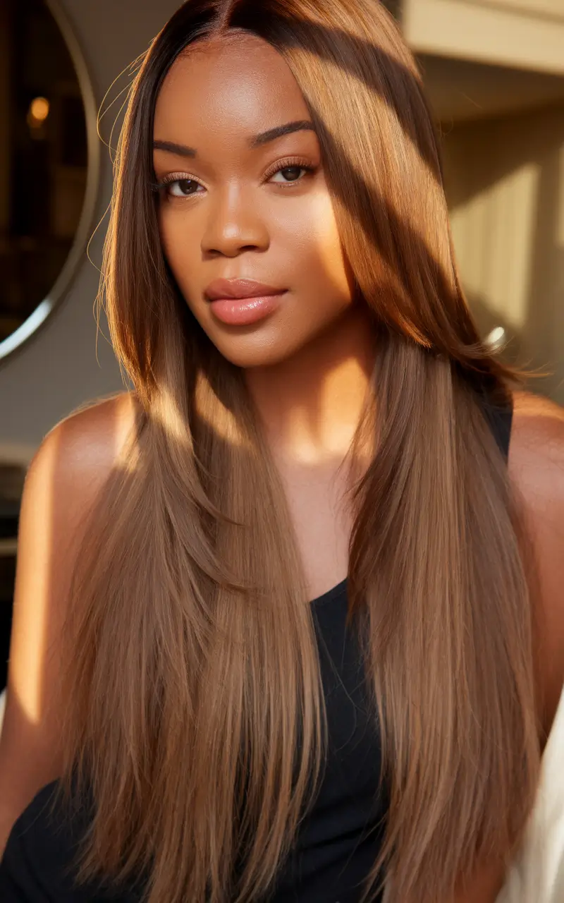 fall hair color black women silk press Dimensional Butterscotch Layers