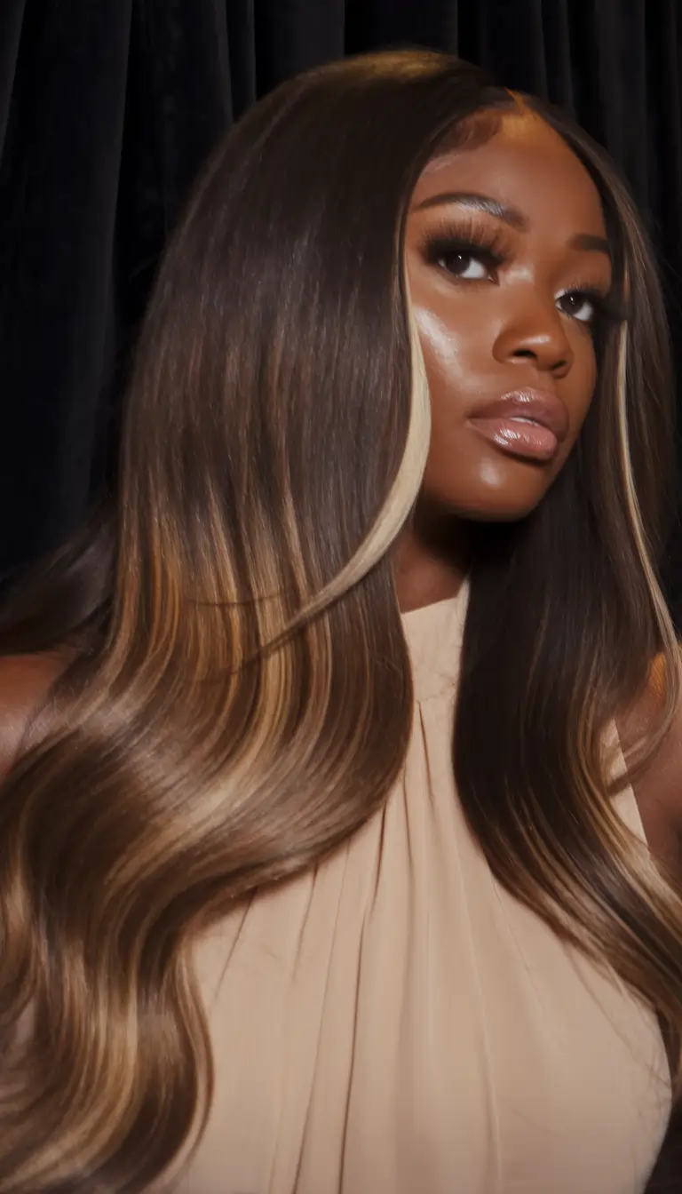 fall-hair-color-black-women-dimensional-brunette-with-blonde-panels