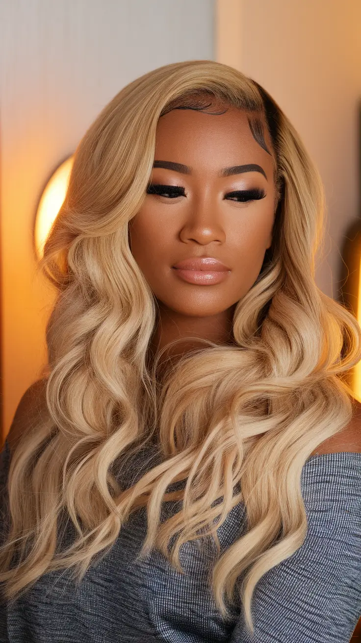 blonde hair color ideas for fall winter black women Hollywood Honey Blonde Waves