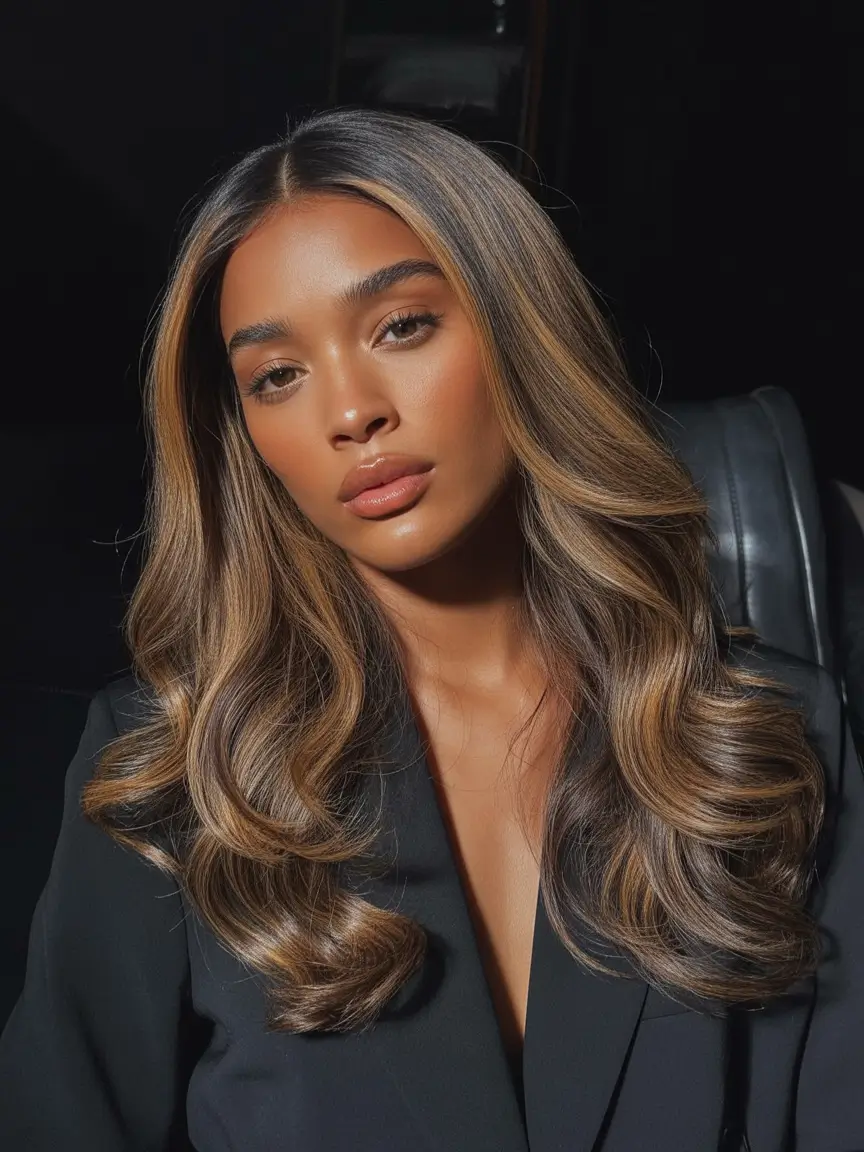 fall blonde hair color black women Golden Ribbon Curls