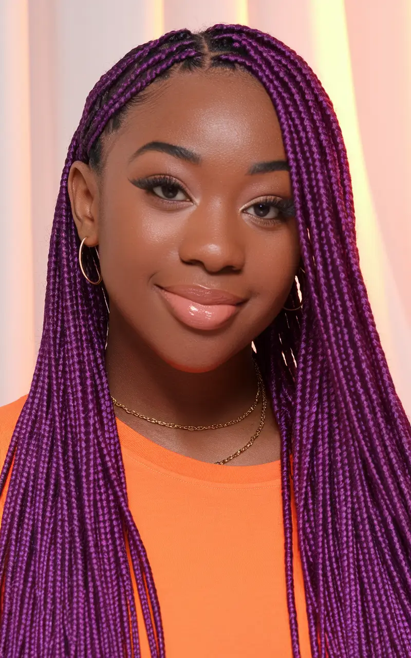 fall inspired hair color for black women Vivid Violet Braids