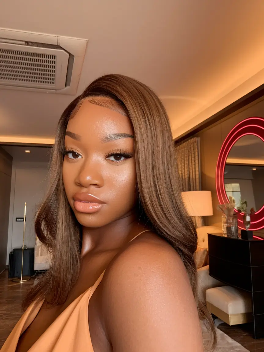 fall hair color black women silk press Maple Brown Glam Press