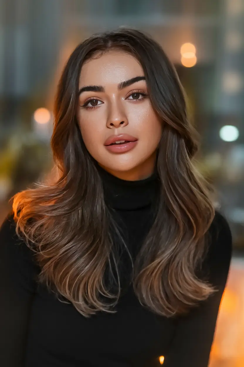 Trending Fall 2025 Hair Colors for Deeper Skin Soft Mocha Waves with Ashy Undertones