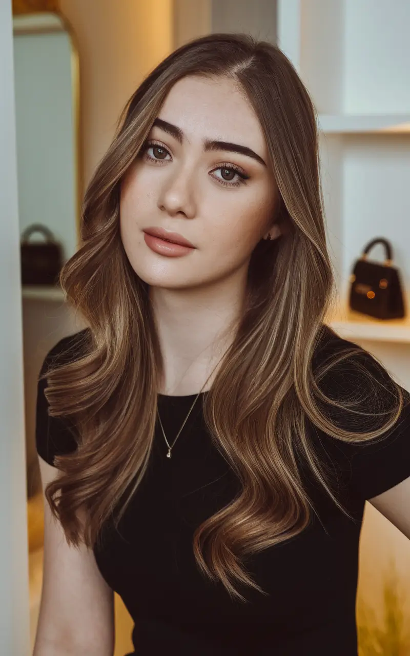 Trending Fall 2025 Hair Colors for Deeper Skin Champagne Brown with Taupe Highlights