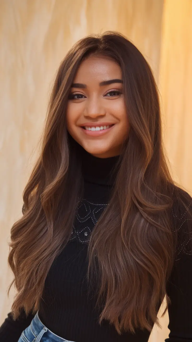 Trending Fall 2025 Hair Colors for Deeper Skin Velvety Mocha Blend with Length