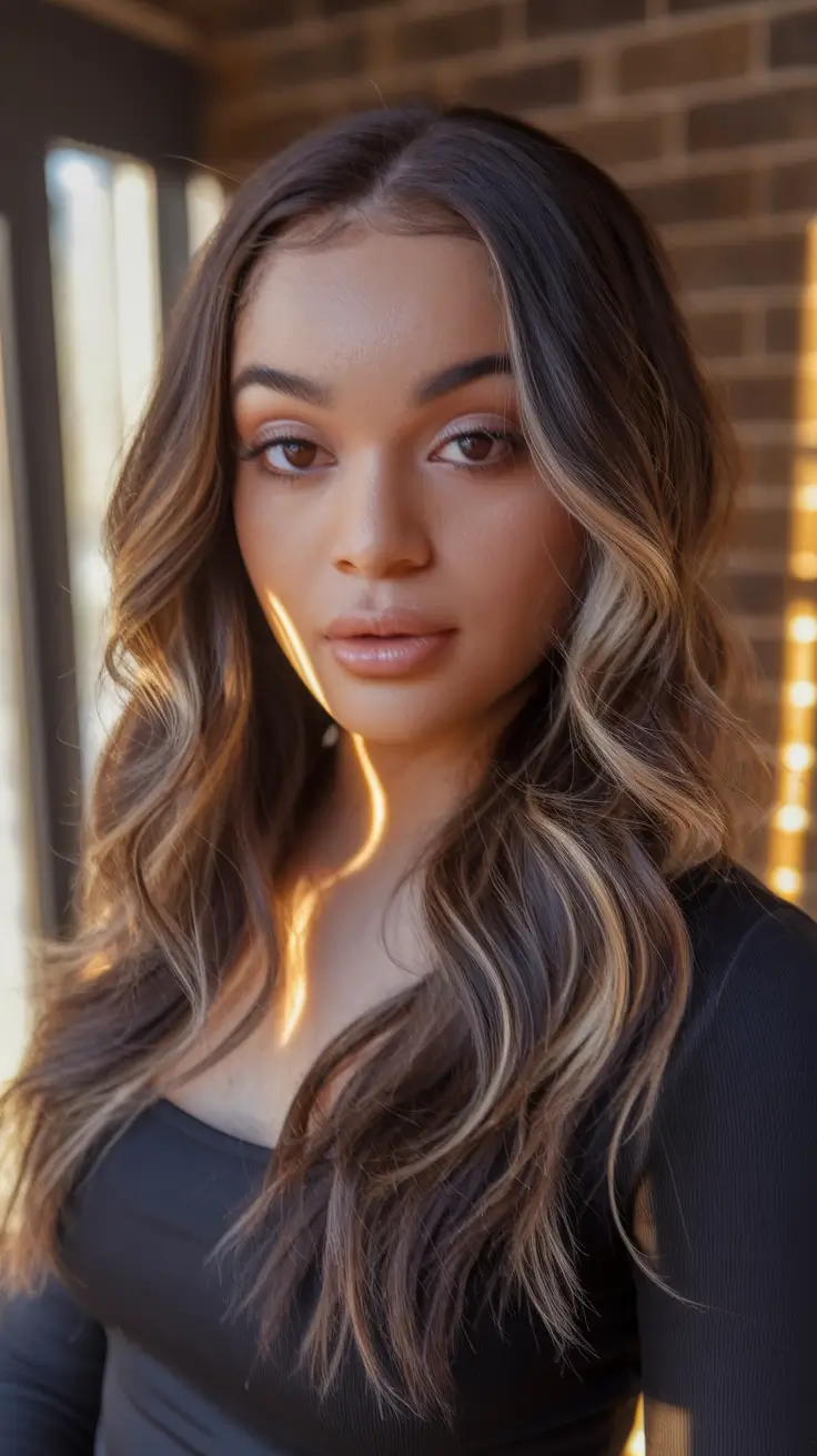 Trending Fall 2025 Hair Colors for Deeper Skin Face-Framing Golden Balayage for Deeper Complexions