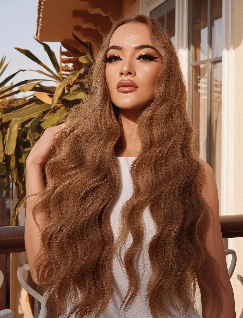 Trending Fall 2025 Hair Colors for Deeper Skin Cinnamon Latte Waves for Golden Hour Moments