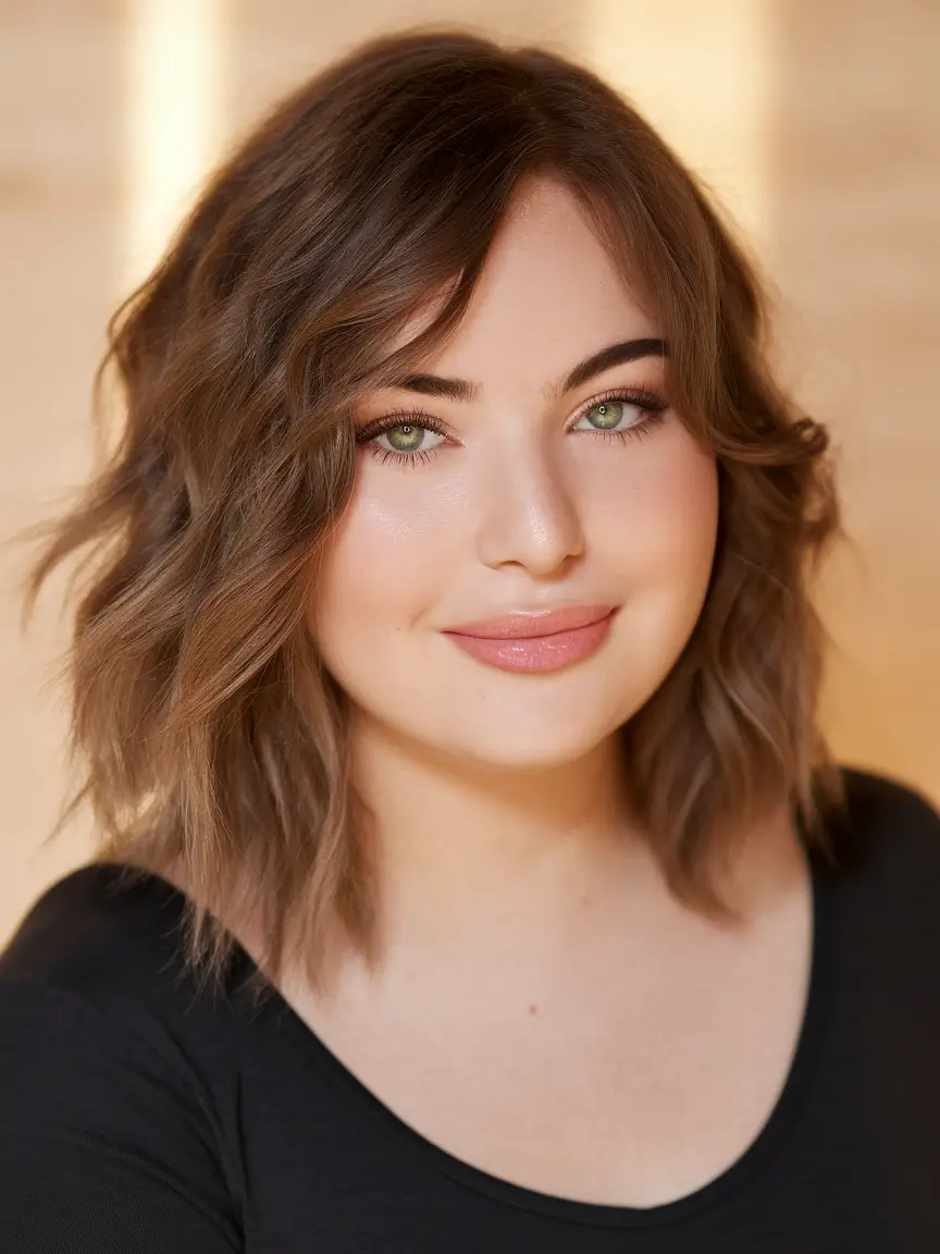 Trending Fall Haircuts for Round Face in 2025 Shaggy Lob with Wispy Layers