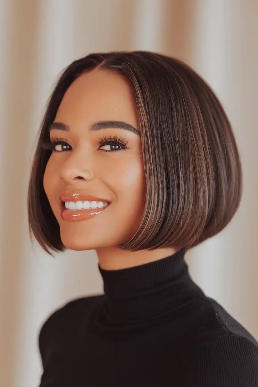 Trending Fall Haircuts for Round Face in 2025 Sharp Bob with Side Part