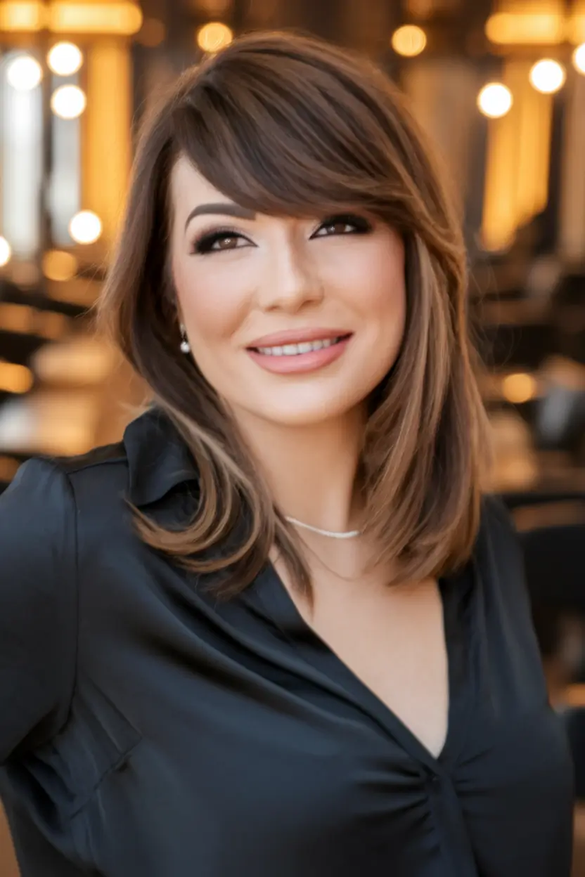 Trending Fall Haircuts for Round Face in 2025 Blunt Cut Bob with Side Bangs