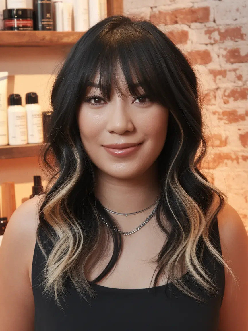 Trending Fall Haircuts for Round Face in 2025 Choppy Shoulder-Length Shag