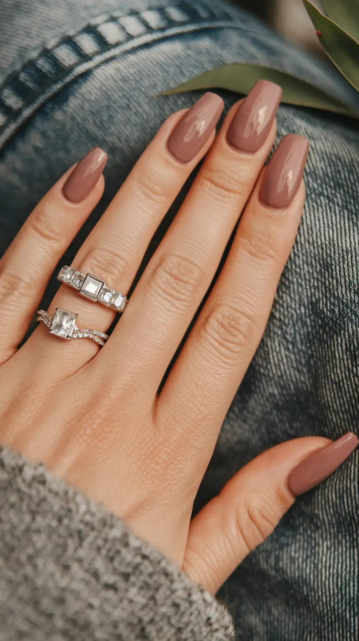 Trendy Early Fall Nails Ideas 2025 Glossy Mauve for Soft Transitions