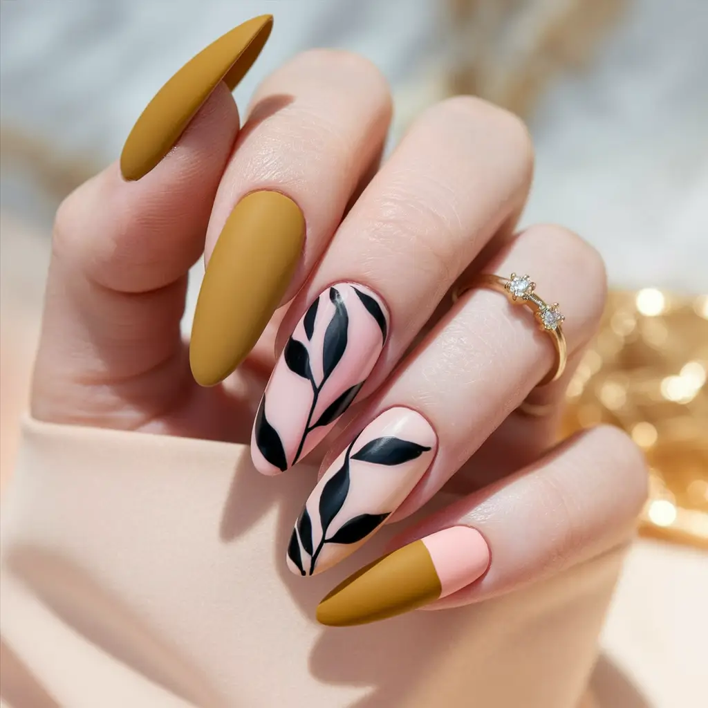 Trendy Early Fall Nails Ideas 2025 Autumn Botanicals & Warm Mustard