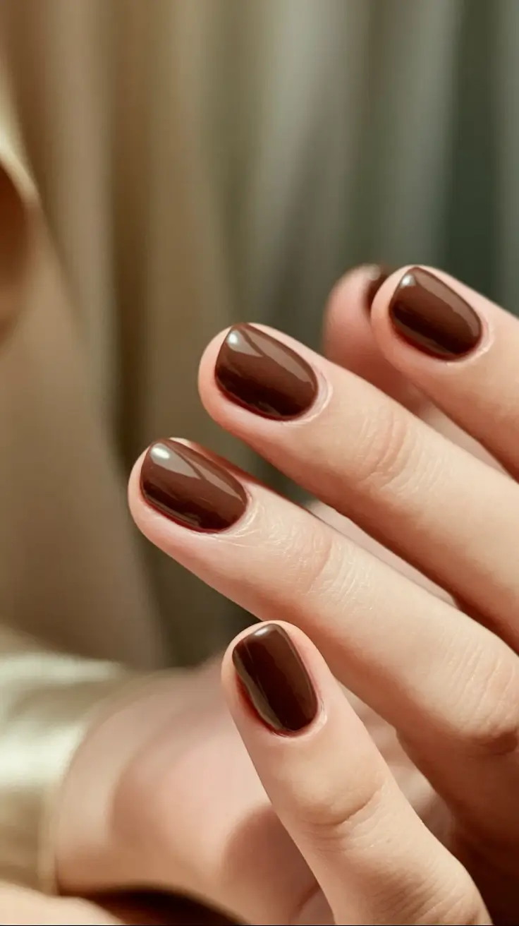 Trendy Early Fall Nails Ideas 2025 Short Chocolate Luxe