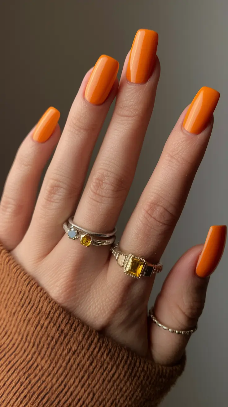 Trendy Early Fall Nails Ideas 2025 Juicy Tangerine Confidence