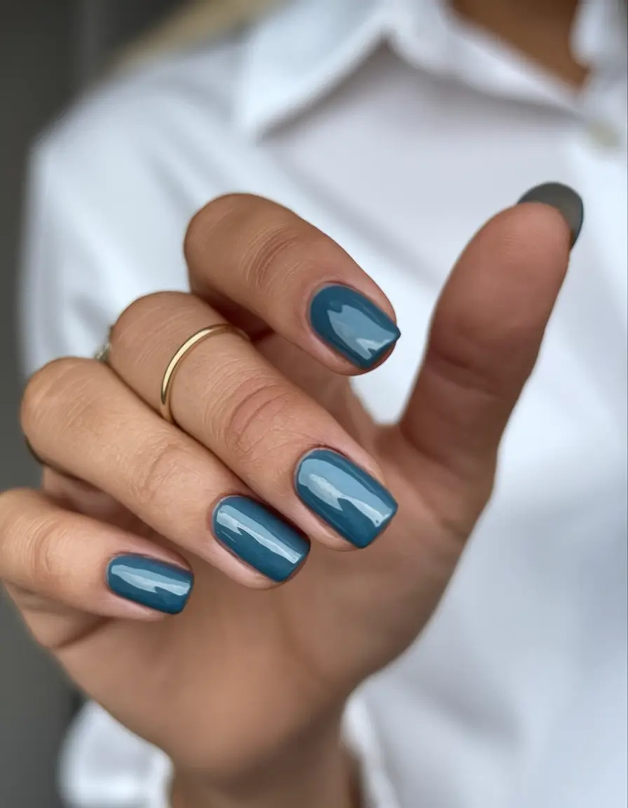 Trendy Early Fall Nails Ideas 2025 Moody Teal Shorties