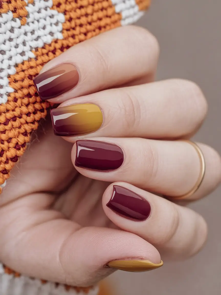 Trendy Early Fall Nails Ideas 2025 Harvest Gradient for Cozy Transitions