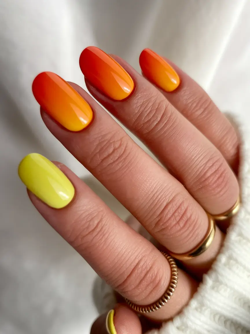 fall color nails short Citrus Sunset Gradient