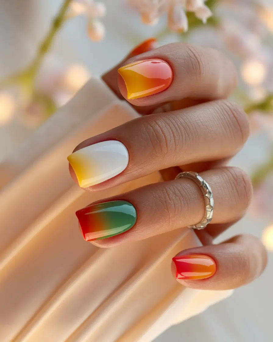 fall color nails designs art ideas Rainbow Fade French Tips