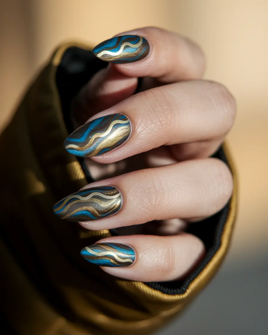 chrome designs art ideas fall color nails Chrome Wave Swirls with Depth