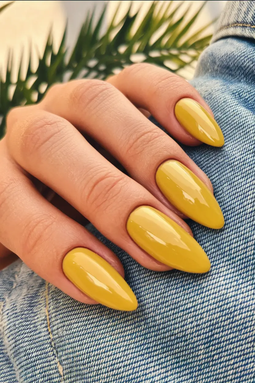 fall color nails autumn almond Bold Mustard Yellow Almond