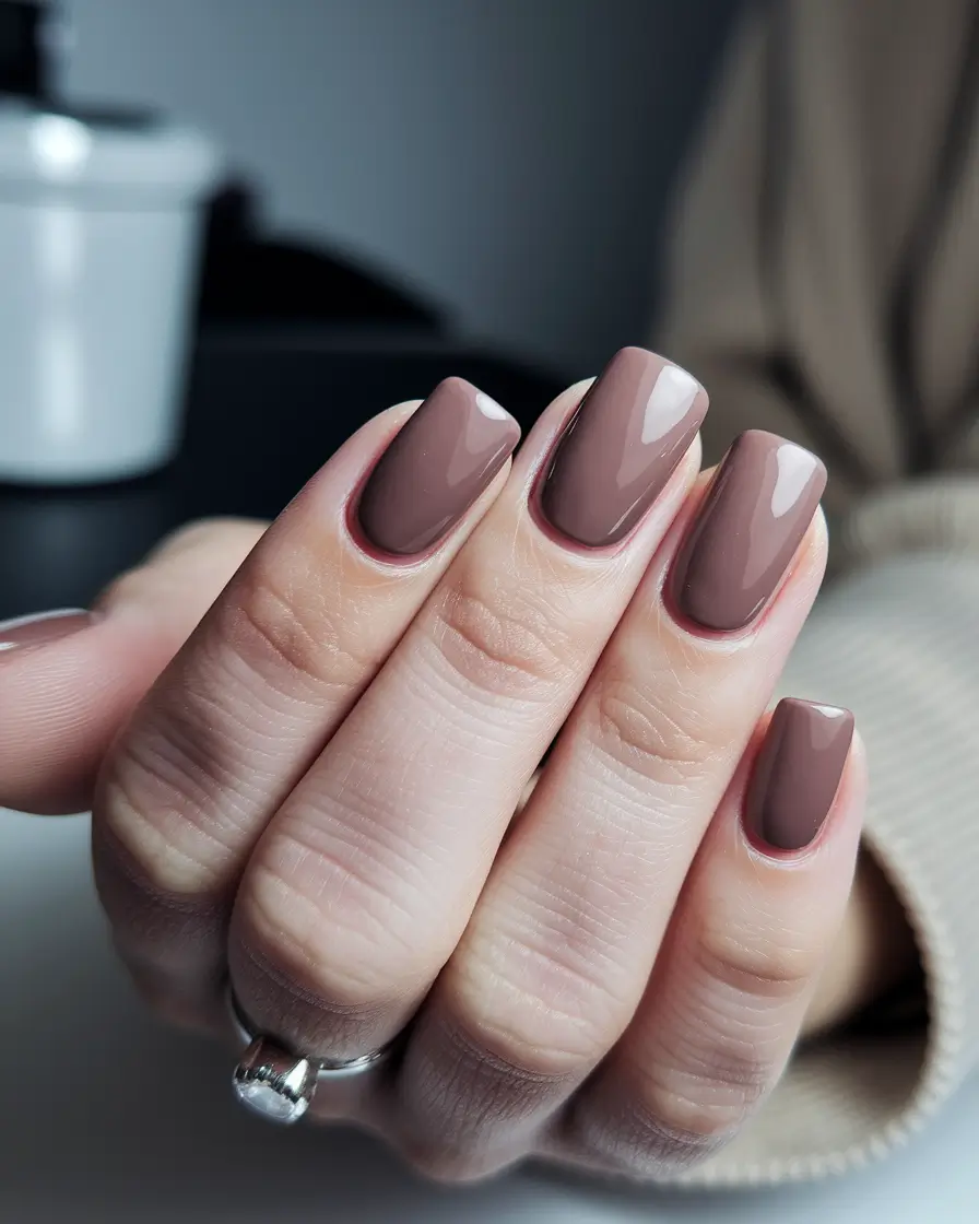 fall color nails short square neutral Cool Mocha Square Neutrals