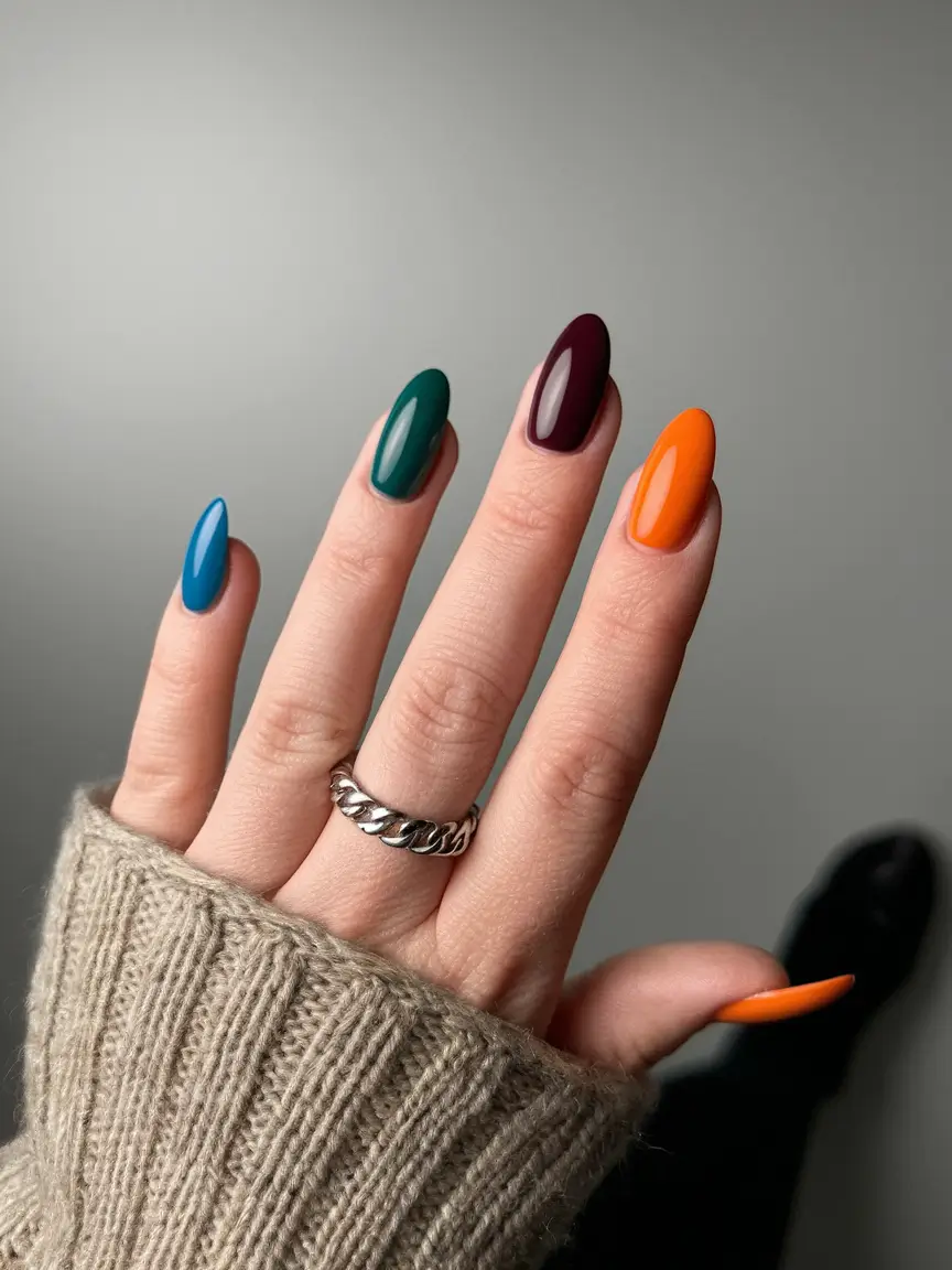 fall color nails autumn almond Bold Multicolor Almond for Max Impact