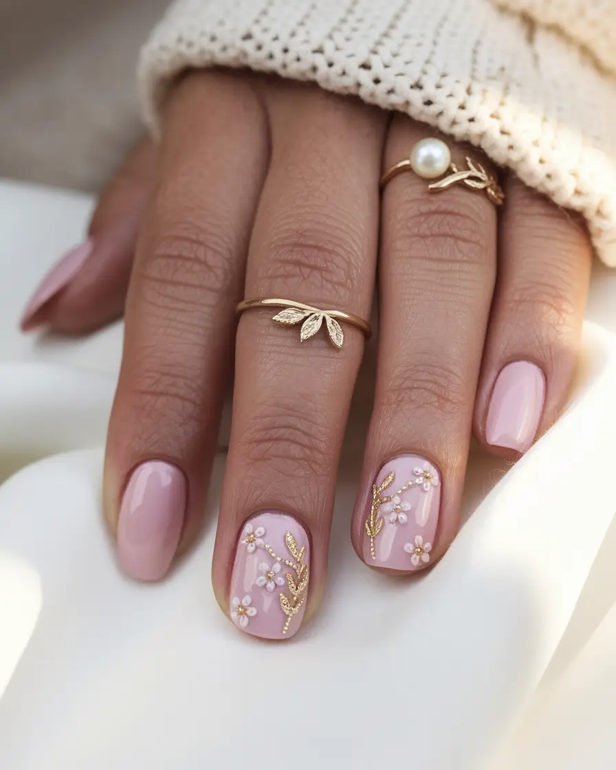 fall color nails designs art ideas Blush Botanical Elegance