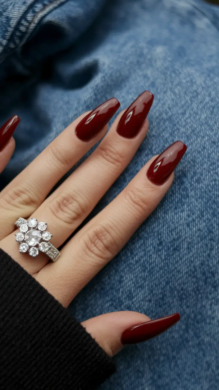 fall color nails acrylic short Glam Burgundy Coffin for Main Character Season