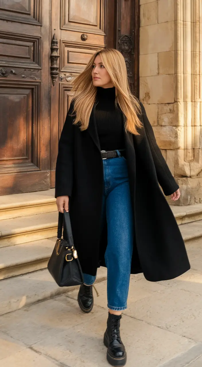 trendy fall outfits ideas 2025 City Sleek in Black & Blue Contrast