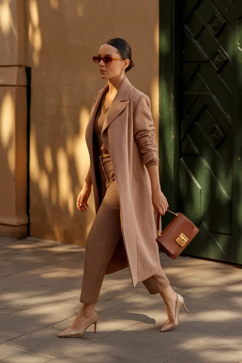 trendy fall outfits ideas 2025 Monochrome Camel for the Win