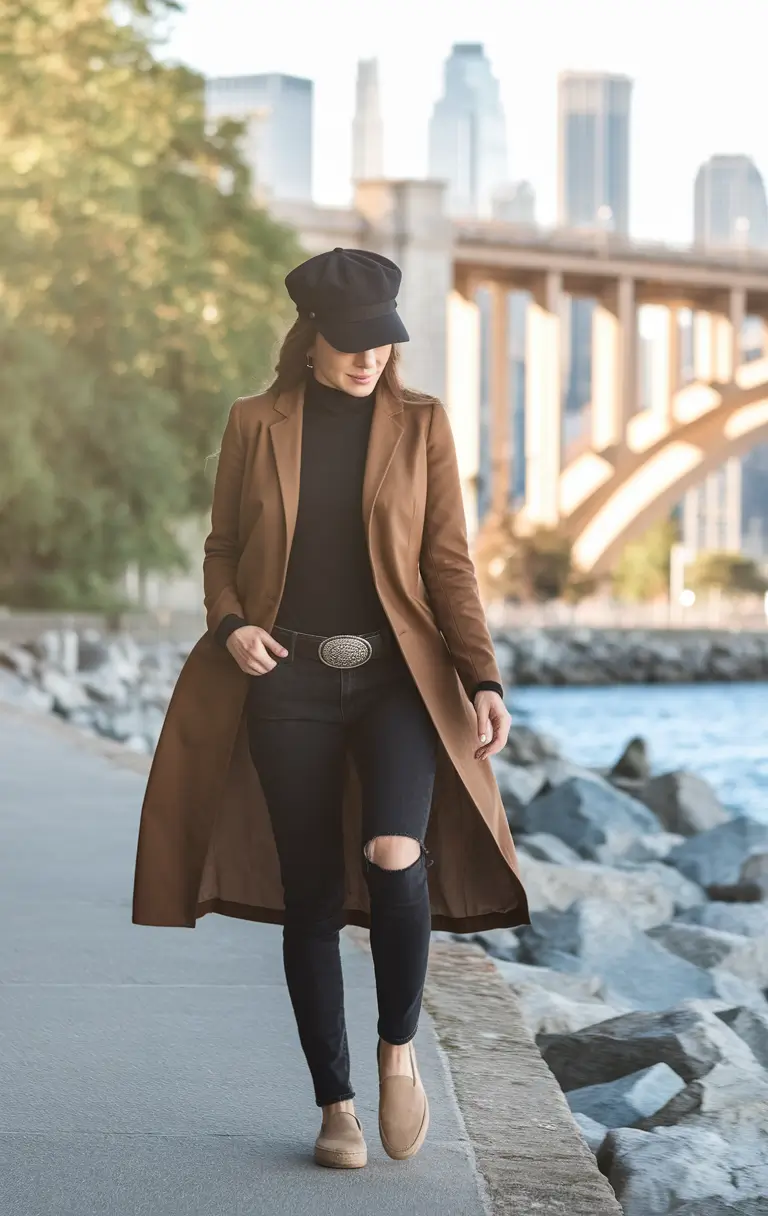 nyc fall outfits aesthetic Bridge Views & Coffee-Brown Coats