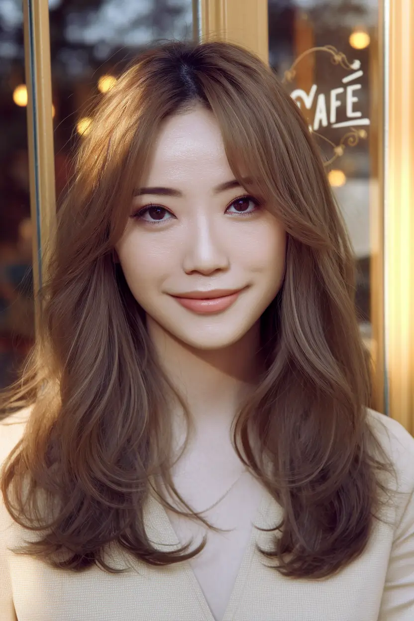 fall brown hair color brunettes medium Milk Tea Brunette with Rounded Layers