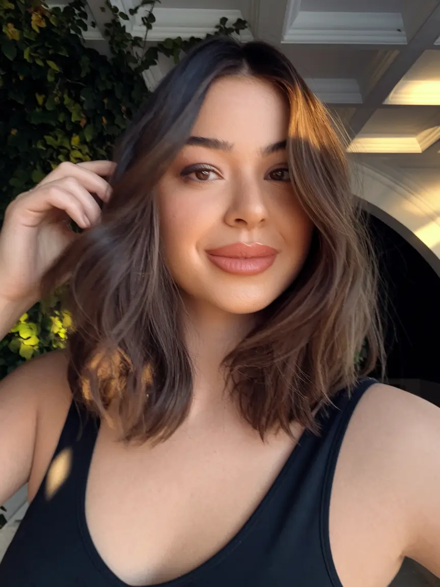 brunettes long bobs Toffee Brown Textured Lob