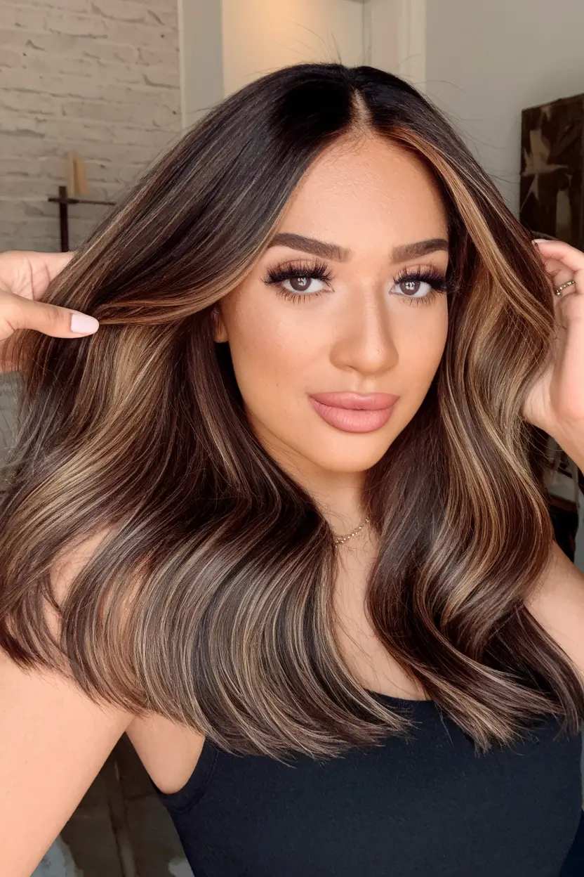 fall brown hair color balayage Rich Hazelnut Balayage with Seamless Flow
